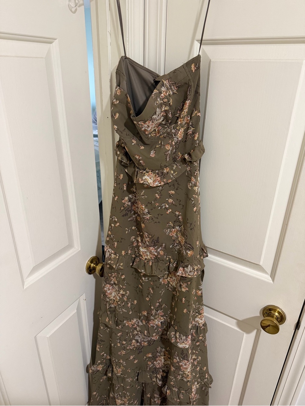 Petal & Pup Olive Floral Ruffle Tiered Maxi Dress Lillee - Picture 3 of 7